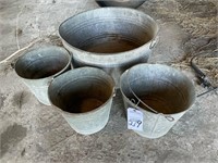 Galvanized Buckets (3) and 1 Tub