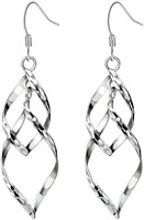 Elegant Silver Twist Wave Dangle Earrings