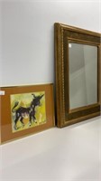 Wide frame gold mirror, 27x33 and signed Delrazia