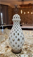 Tall Decorative White Ceramic Urn with Diamond