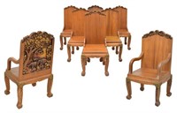 (8)HEAVILY CARVED TEAKWOOD DINING CHAIRS, THAILAND