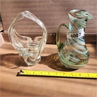 Vintage Hand Blown Swirled Art Glass Vase &  Art