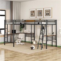 FIQHOME Twin Size Metal L-Shape Loft Bed with Two