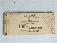 $100 1977 Chicago Federal Reserve Wood Brick End