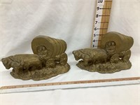 Oxen Drawn Covered Wagons Cast Aluminum Bookends,