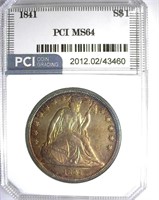 1841 Seated $ PCI MS-64 NICE TONING