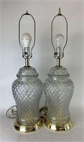 Pair of Brass & Crystal Lamps
