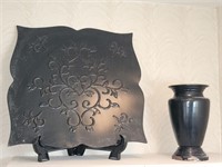 Lot of 2 Decorative Black Vase & More