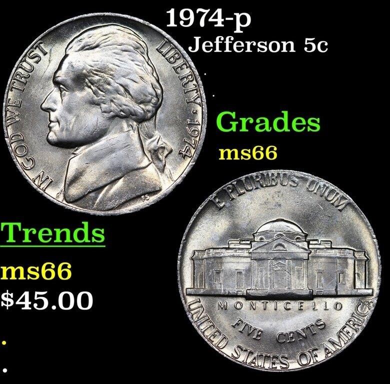 1974-p Jefferson Nickel 5c Grades GEM+ Unc