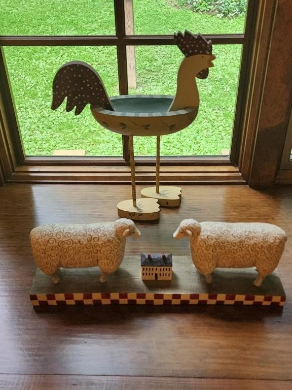 Folk Art Sheep and Rooster