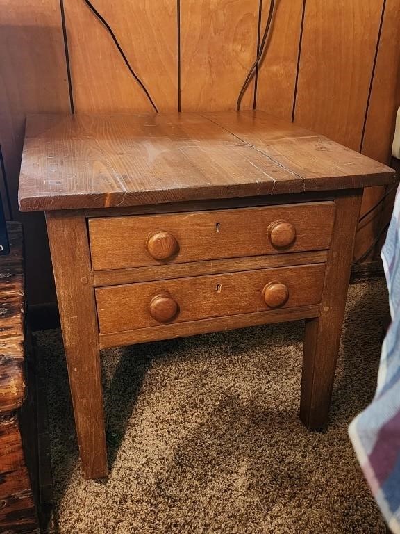 Antique 2 Drawer Side Table  20"x20"x20"
