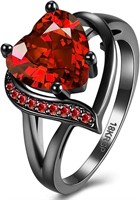 18k Black Gold-pl. Heart Cut 3.18ct Garnet Ring
