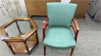Mid century arm chair with teal color upholstery
