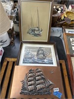 3pc sailing ship art lot