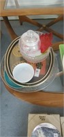 Lot of serving dishes, and candy dishes.