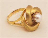 18k Italian Gold Knot Cocktail Ring w 8mm Pearl