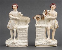 Ceramic Female Shepherd Bookends, Pair