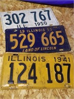 1941, 1950 & 1955 Illinois License Plates