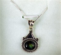 New Sterling Silver Necklace W/ Gemstone Pendant