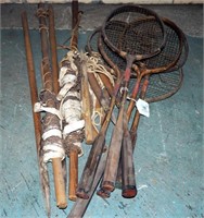 Antique Wood Badminton Set & 6 Racquets
