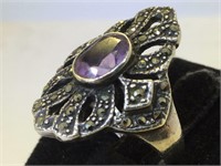 Sterling Silver ring with Amethyst and Marcasite