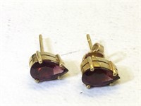 14K Gold Earrings with Large Garnets - one 14K