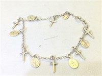 Sterling Silver Catholic Charm bracelet - 7 in -