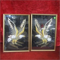 (2)Nice framed mixed media eagles.