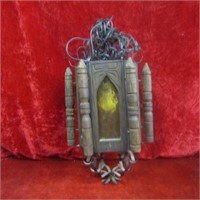 Gothic Spanish hanging light. Wood, glass, iron.