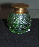 Green Glass Inkwell with Silver Flakes