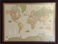 World Map custom framed
