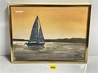 Vtg Watercolor Sail Boat Signed O Neil