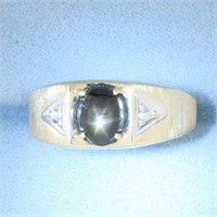 Mens Back Star Sapphire Ring in 10k Yellow Gold