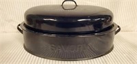 Large Vintage Navy Enamelware Savory Roasting Pan