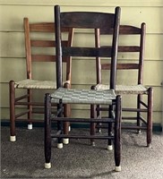 (3) Ladderback Chairs with cloth woven seats, in