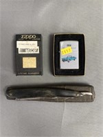 (2) Zippo Lighters with Straight Razor