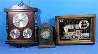 Wooden Barometer, Train Clock, Vintage 8 Day