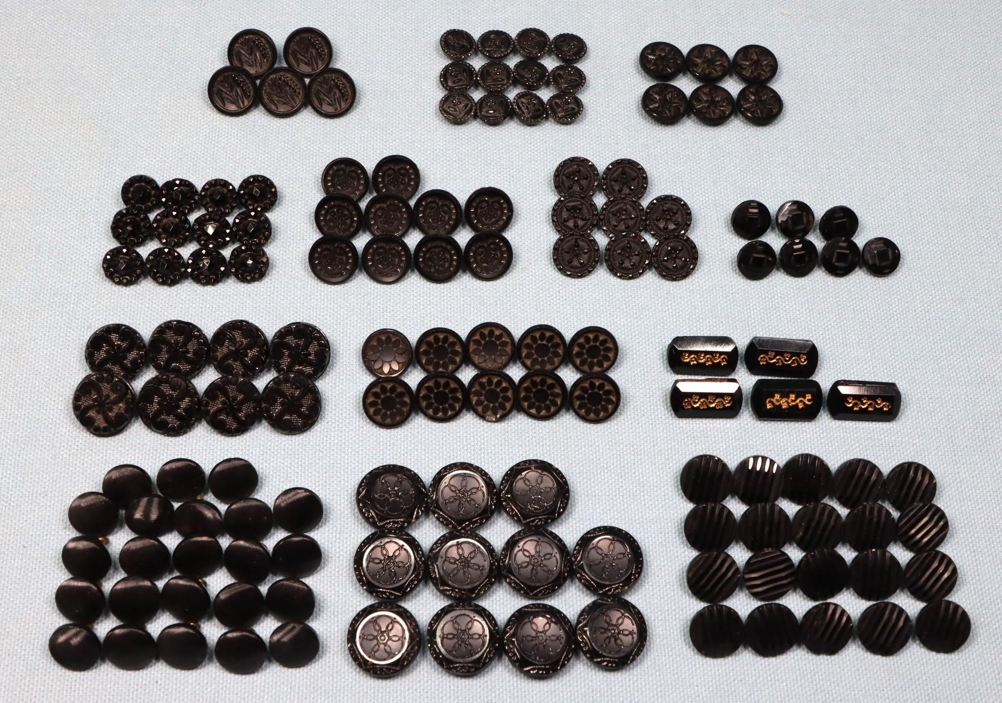 (13) Victorian Jet Black Glass Button Sets