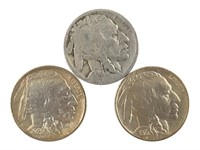 3 Buffalo Nickels; 1926, 1926-D, 1927