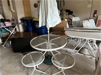 Round patio table with umbrella & 2 tables