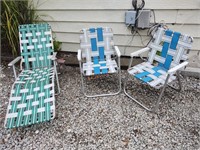 2 aluminum folding chairs and 1 lounger