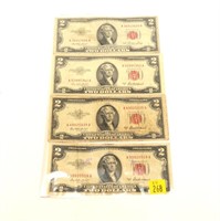 4- $2 United States red seal notes, series of 1953