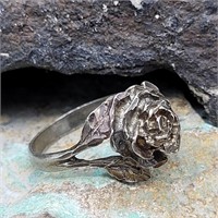STERLING SILVER OLD ROSE RING SZ 6