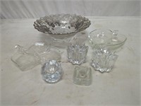 silver etched bowl and cut glass