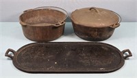 (2) Cast Iron Dutch Ovens + Griddle