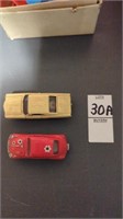 2 - vintage slot cars, each missing 1 tire