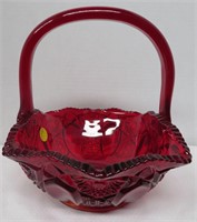 9" Ruby Red Basket With Handle