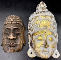 2pc Carved Wood Buddha Masks