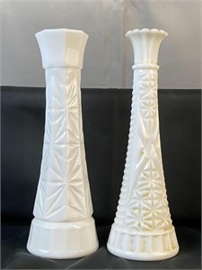 2 Vintage Milk Glass Bud Vases
