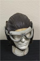Military Leather Flight Helmet With Goggles